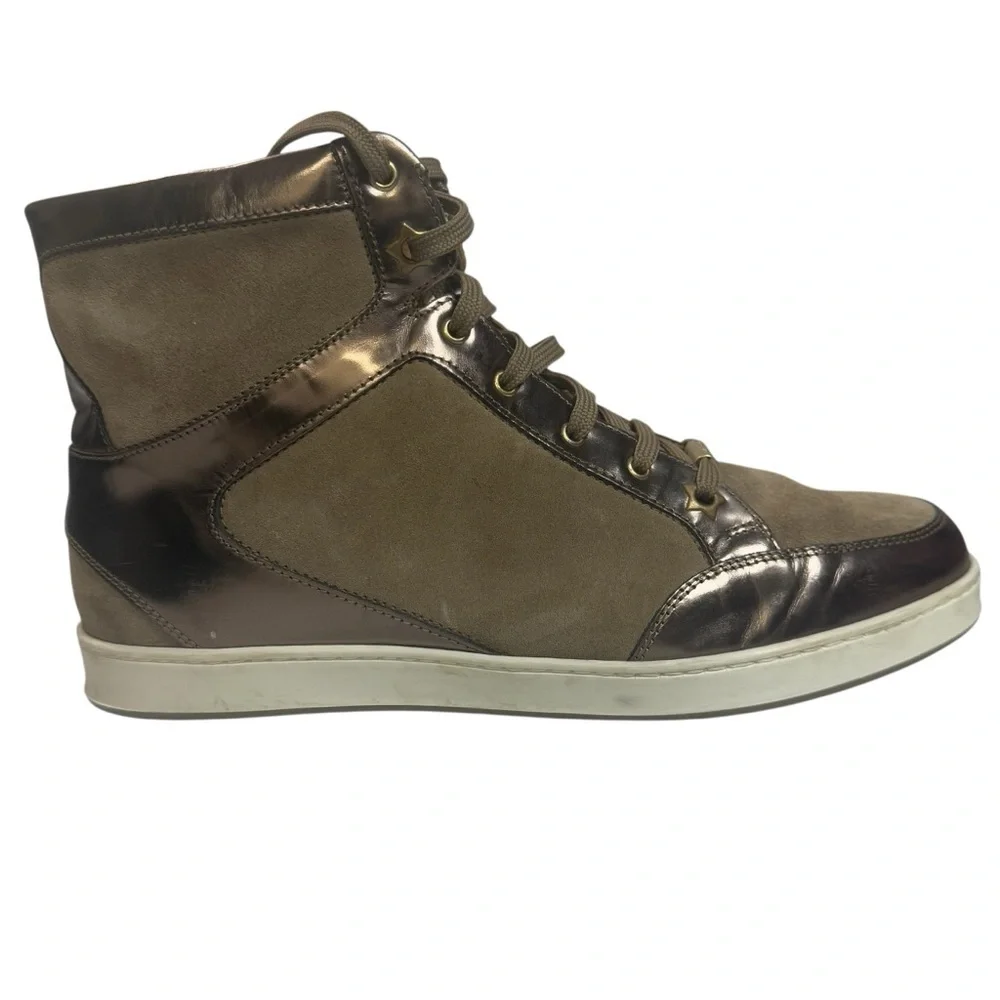 Jimmy Choo Brown and Metallic High-Top Sneakers Size 38 1/2
